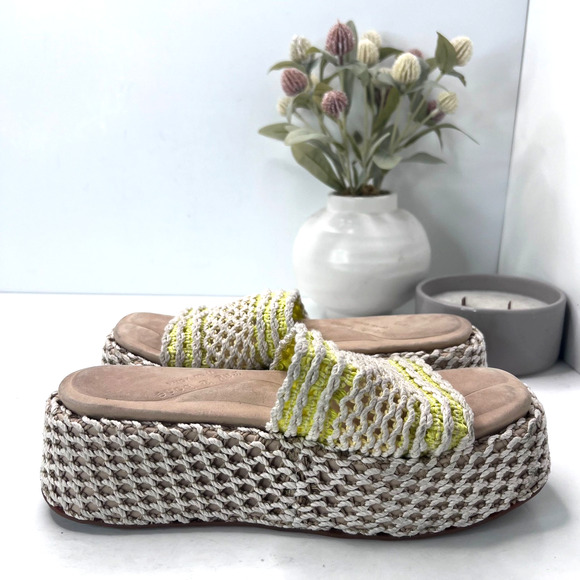 Rag & Bone Logan Platform Crochet Slide Sandal Chalk Yellow Natural Women 7/EU37 - Picture 6 of 9